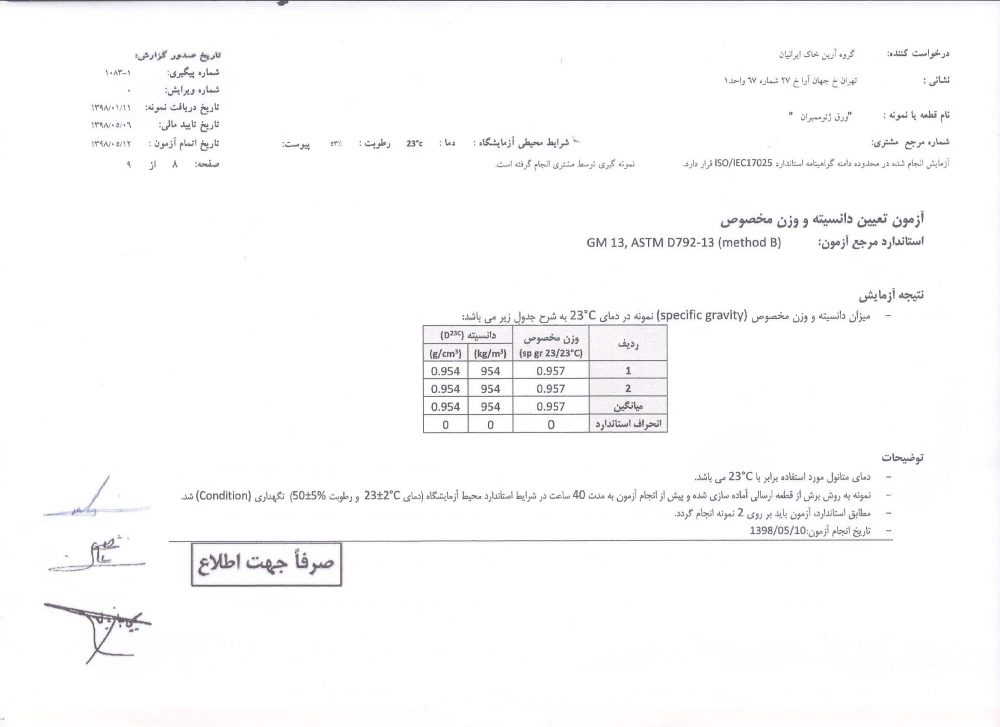 آزمون تعیین دانسیته و وزن مخصوص ورق ژئوممبران